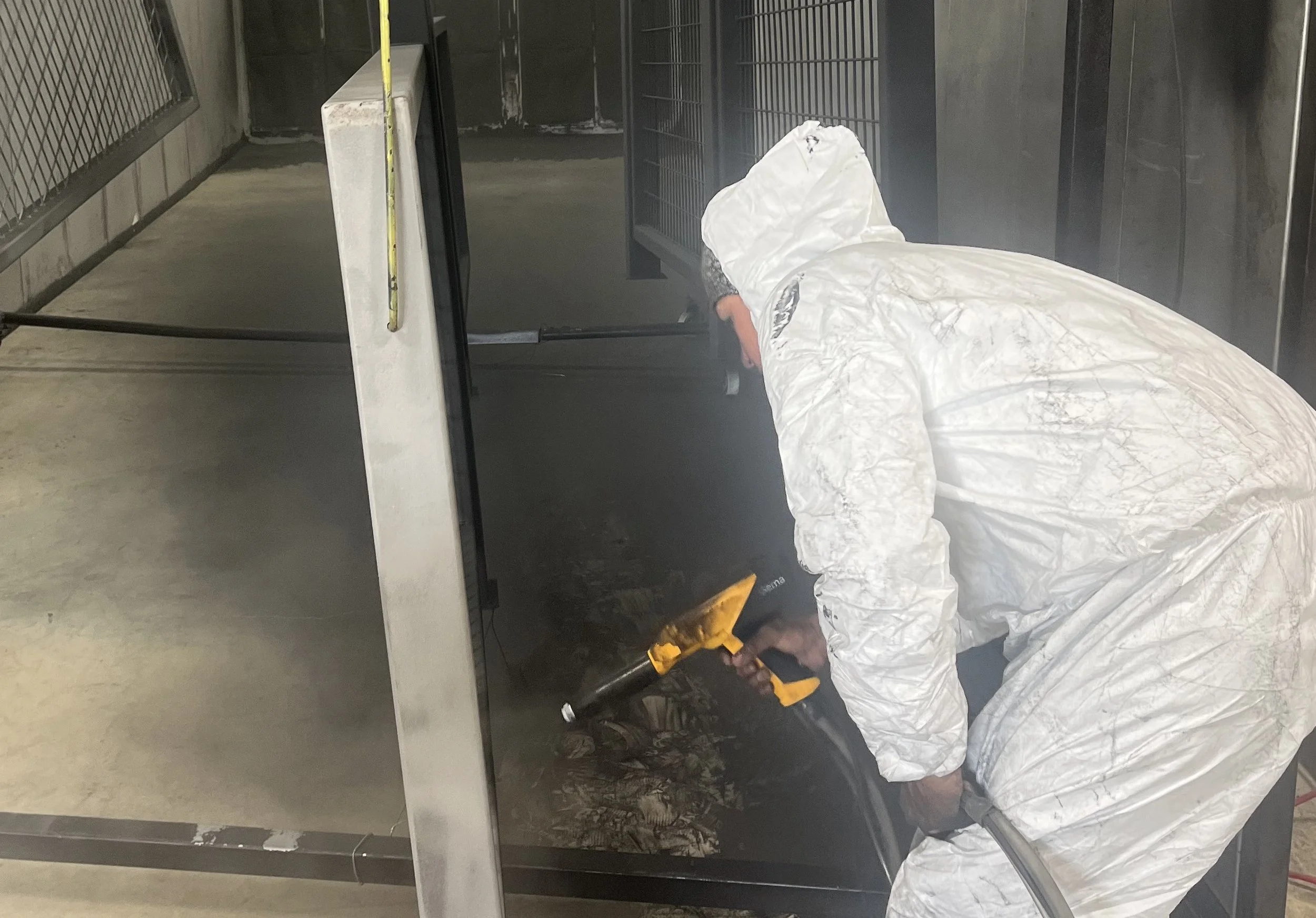 Powder coating in progress